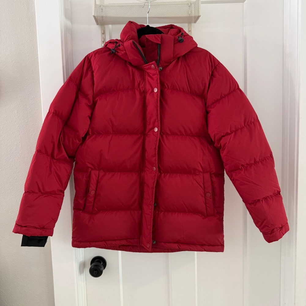 Quince Responsible Down Puffer Jacket Cherry Red Hooded Parka S LB73536-DL001